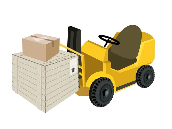 Forklift Truck Loading Shipping Box and Cardboard Box — Stock Vector