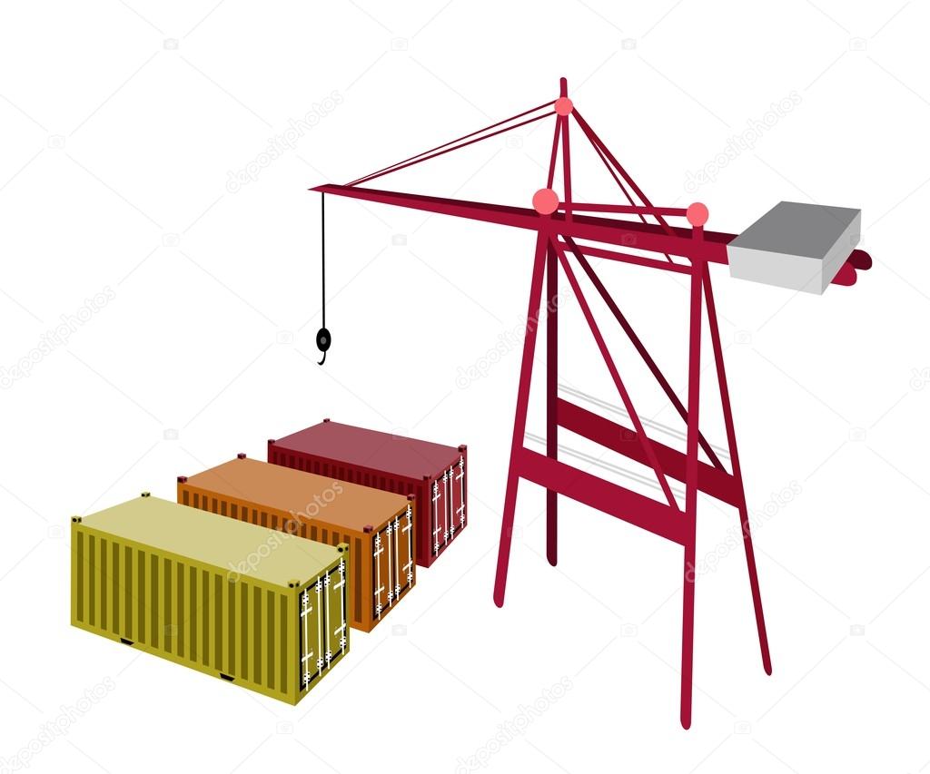Three Freight Container Being with A Crane