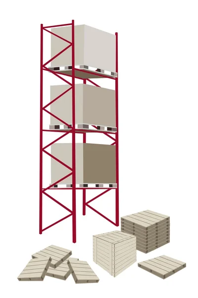 Estante de carga en un almacén con cajas — Vector de stock