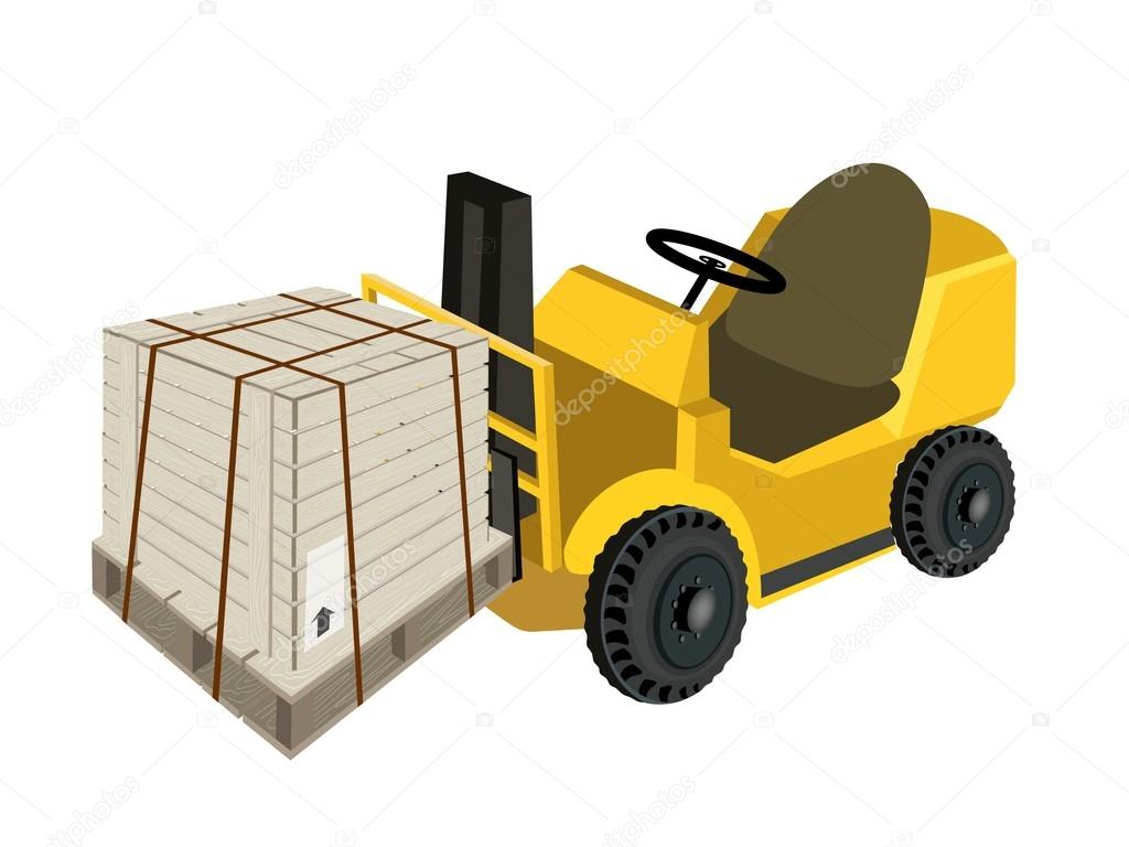 A Forklift Truck Loading A Shipping Box with Steel Strapping