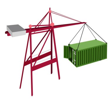Green Container Being Hoisted By A Crane. clipart