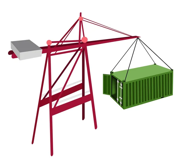 Green Container Being Hoisted By A Crane. — Stock Vector