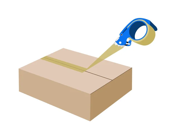 Adhesive Tape Dispenser Closing A Cardboard Box — Stock Vector