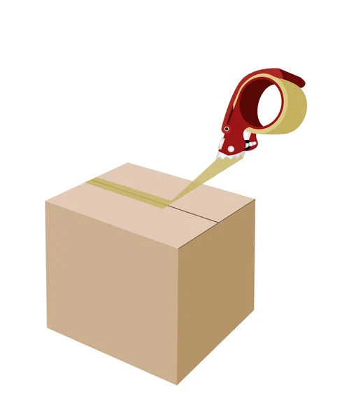 Fermeture d'une boîte en carton avec distributeur de ruban adhésif — Image vectorielle