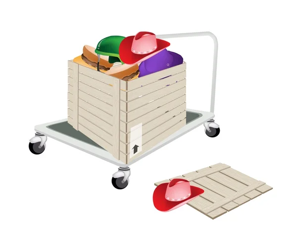 Sombreros de carga de transpaletas en caja de envío — Vector de stock