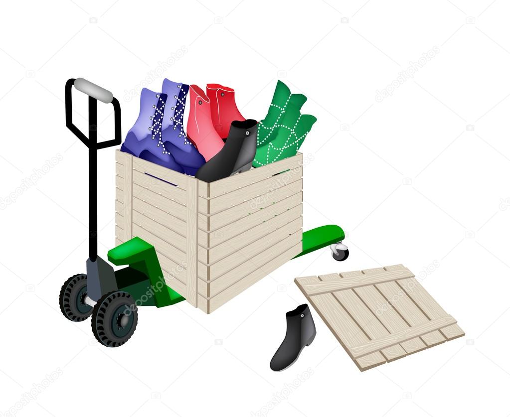 Pallet Truck Loading Women Shoes in Shipping Box