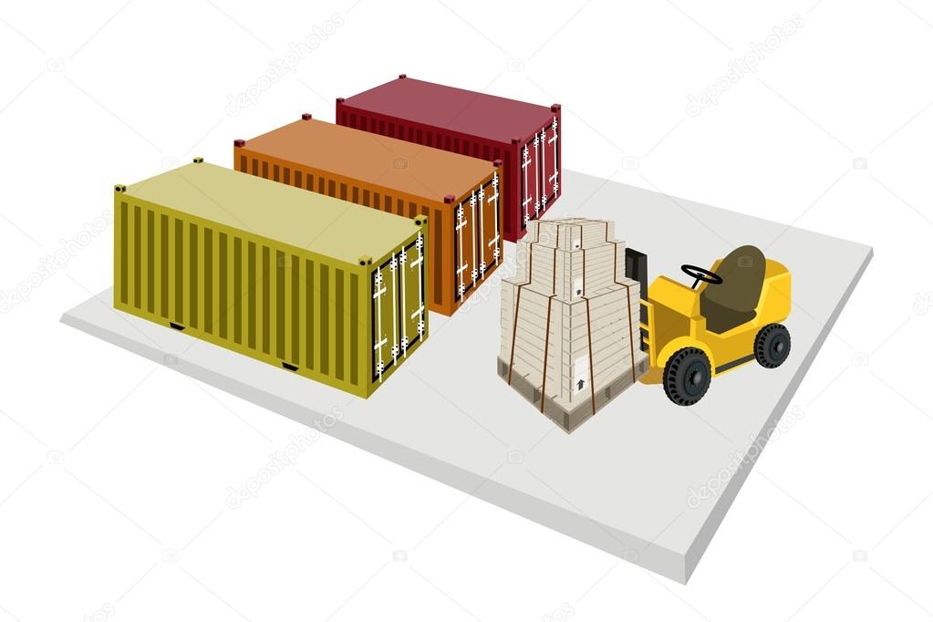 Forklift Truck Loading Shipping Boxes into Containers