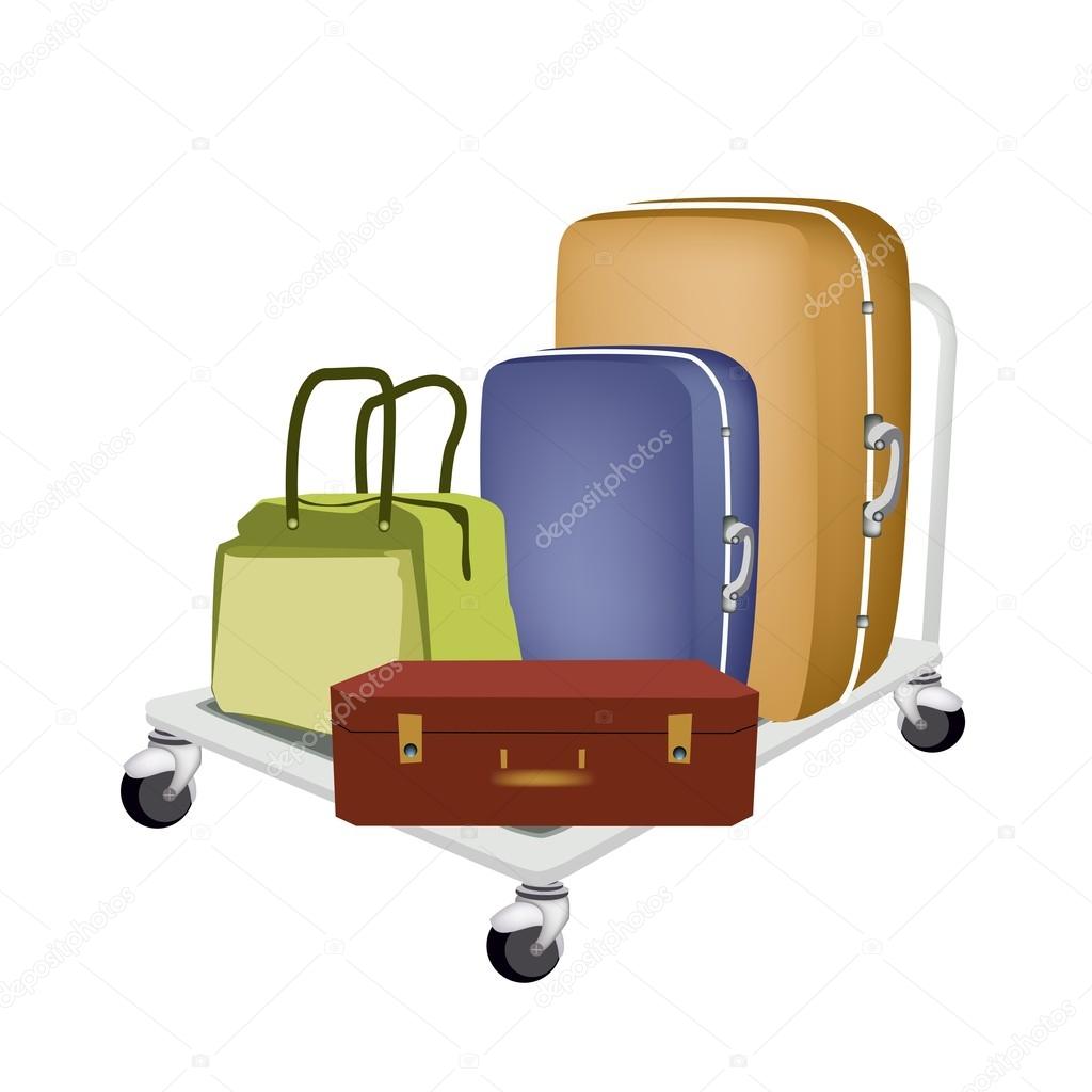 A Hand Truck Loading Luggages and Bag