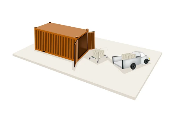 Boîte d'expédition de chargement de camion à main dans le conteneur — Image vectorielle