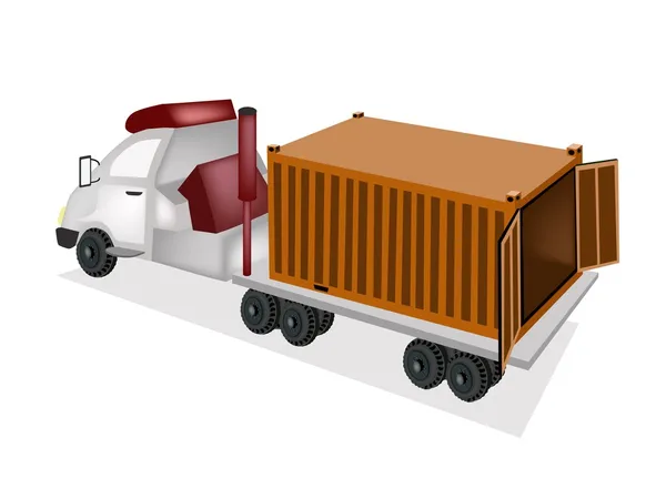 A Flatbed Trailer Delivering A Cargo Container — Stock Vector