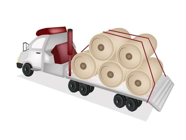 Een trekker-aanhangwagen flatbed laden reus papierfabrieken — Stockvector