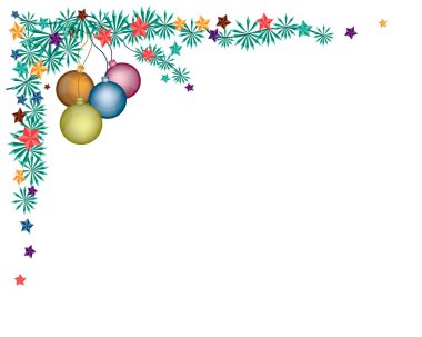 çam çırpı köşesinde dört Noel topları dekorasyon