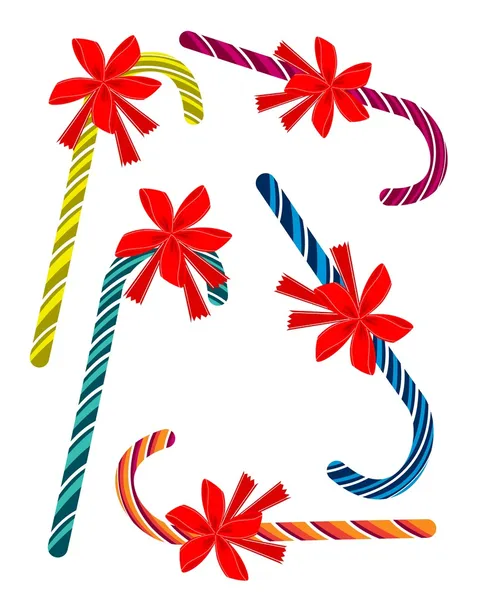Set of Lovely Candy Canes with Red Bow — Stock Vector
