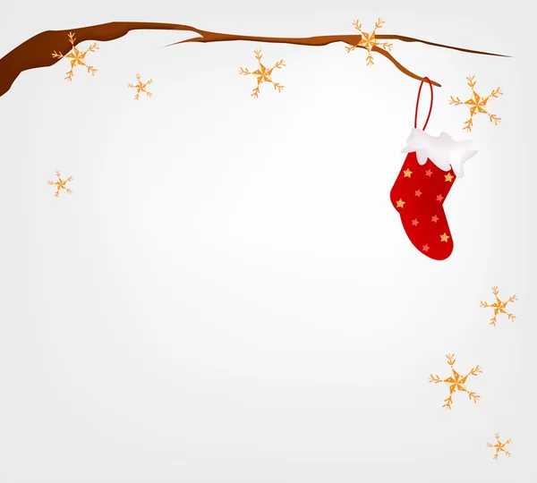 Bas de Noël rouge accroché à la branche de l'arbre — Image vectorielle
