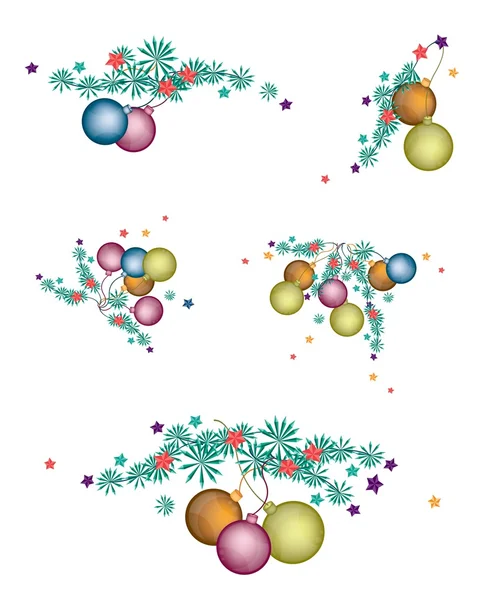 Set van kerst ballen decoratie op fir twijgen — Stockvector