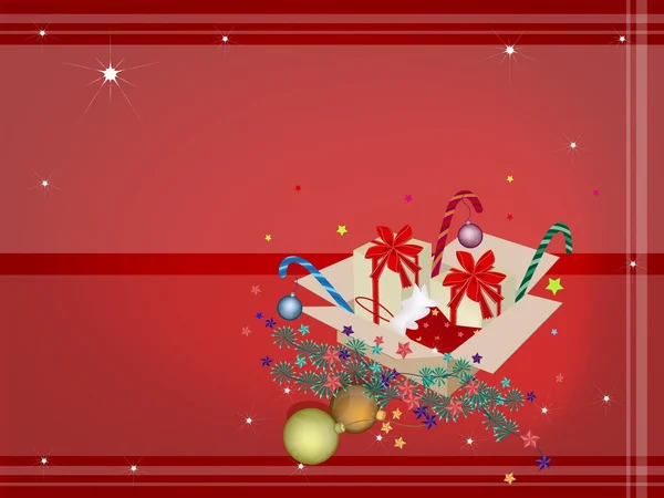 Fondo rojo de adorno de Navidad en cajas de regalo — Foto de Stock