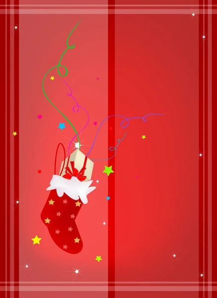 Fondo rojo de cajas de regalo en medias de Navidad — Vector de stock