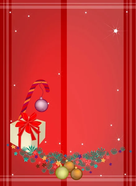 Sfondo rosso di ornamento di Natale e scatole regalo — Vettoriale Stock