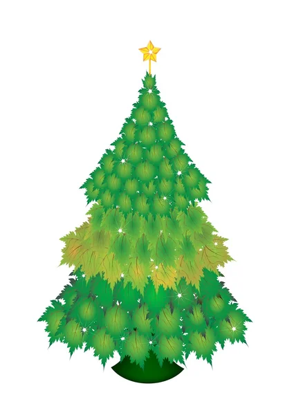 Ein Weihnachtsbaum aus grünen Ahornblättern — Stockvektor