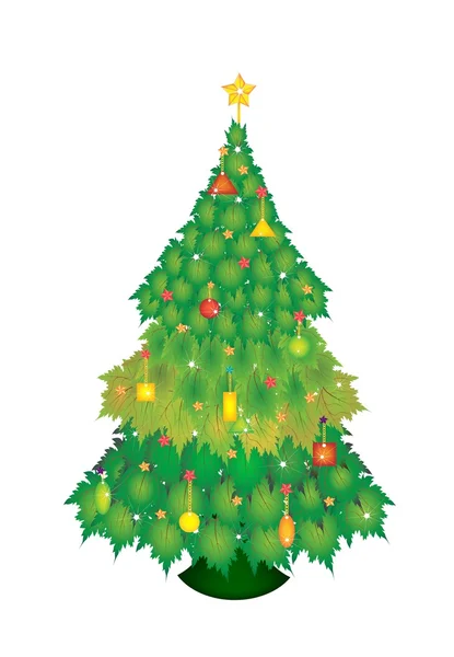 Árbol de Navidad de hojas de arce con etiqueta y arco — Vector de stock