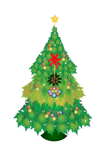 Baubles and Bow on Maple Christmas Tree — Stock Vector