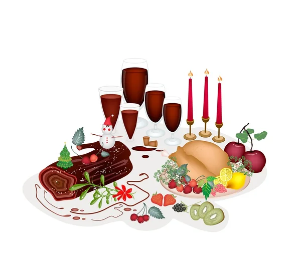 Индейка за традиционным рождественским ужином . — стоковый вектор