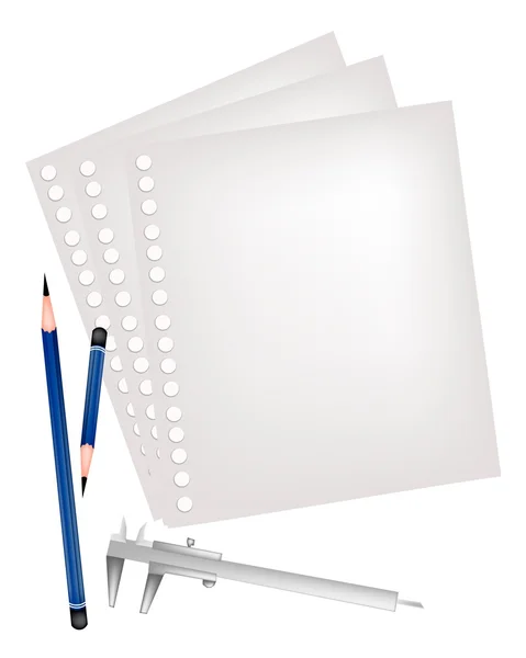 Deux crayons et étrier avec page blanche — Image vectorielle