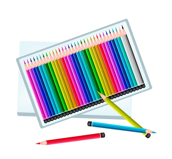 Ensemble de crayons de couleur dans une boîte — Image vectorielle