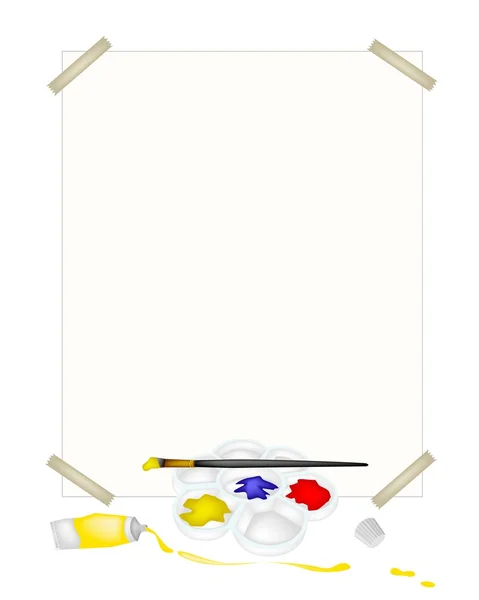 Color Paint in Palette with Brushes and White Paper — Stock Vector