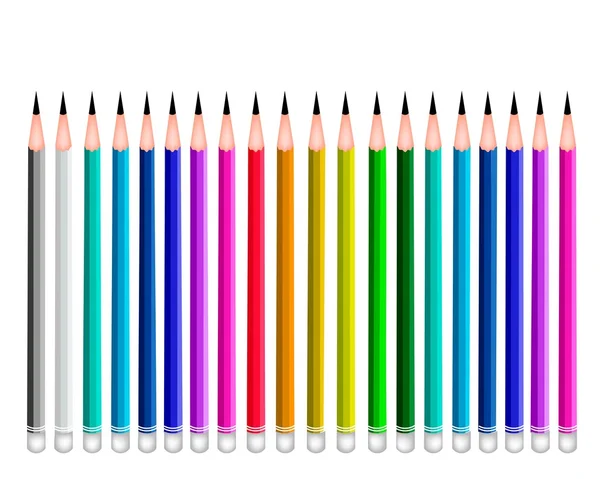 Set of Coloful Sharpened Pencils on White Background — Stock Vector