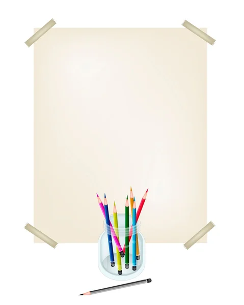 Colored Pencils in A Jar with White Paper