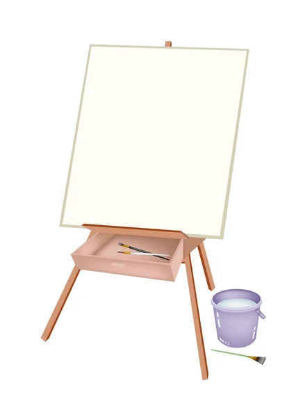 A Wooden Artist Easel with Brushes and Bucket — Stock Vector