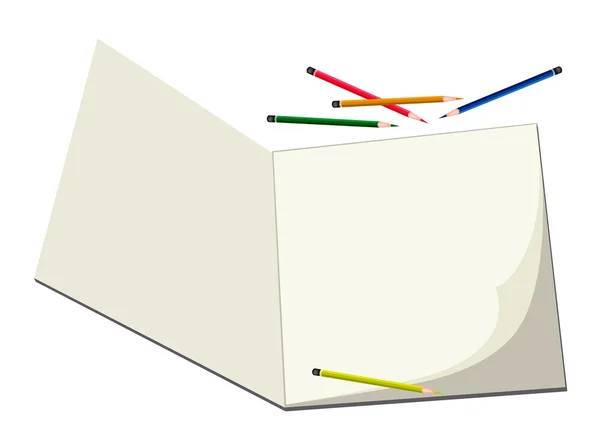 空白のスケッチ ブックに横たわっている着色された鉛筆 — ストックベクタ