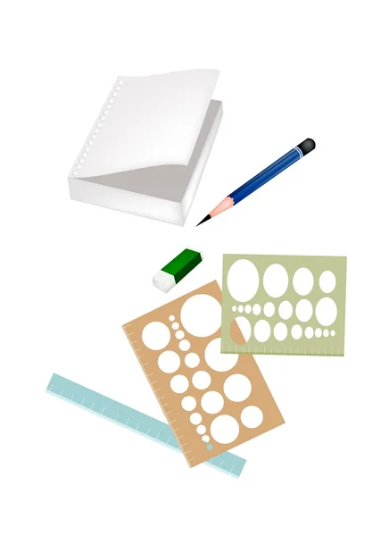 Drawing Equipment with A White Blank Notebook — Stock Vector