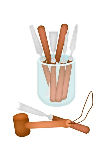 Set of Carving Tools in A Jar — Stock Vector