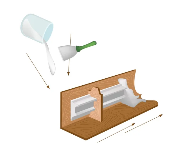 Yeso de París en molde de madera de cornisa — Archivo Imágenes Vectoriales