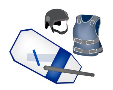 Polis ekipman ve beyaz zemin üzerine polis üniforması