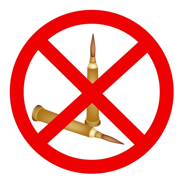 Rifle Bullets and The Forbidden Sign on White Background — Stock Vector