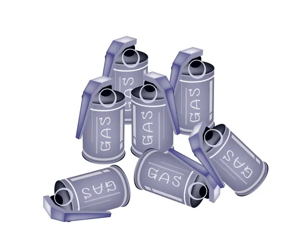 Pile de grenades à gaz lacrymogène sur fond blanc — Image vectorielle