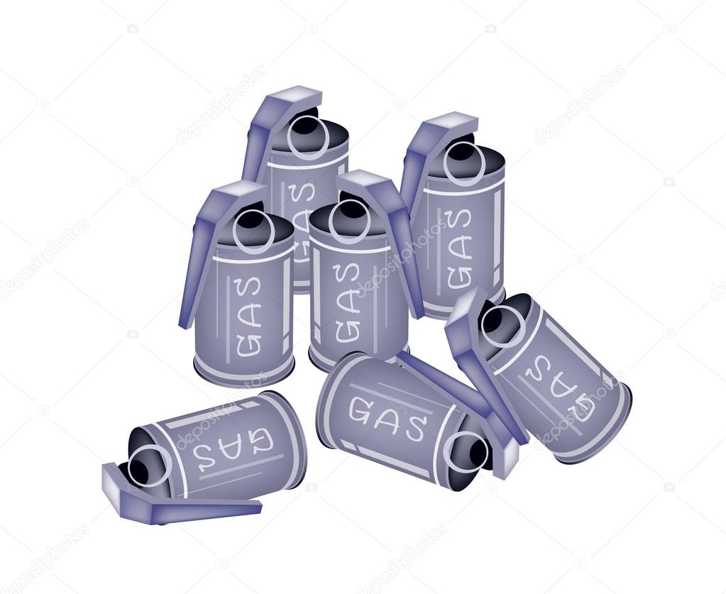 Stack of Tear Gas Grenades on White Background