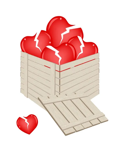 Coeurs brisés dans une boîte à fret en bois — Image vectorielle