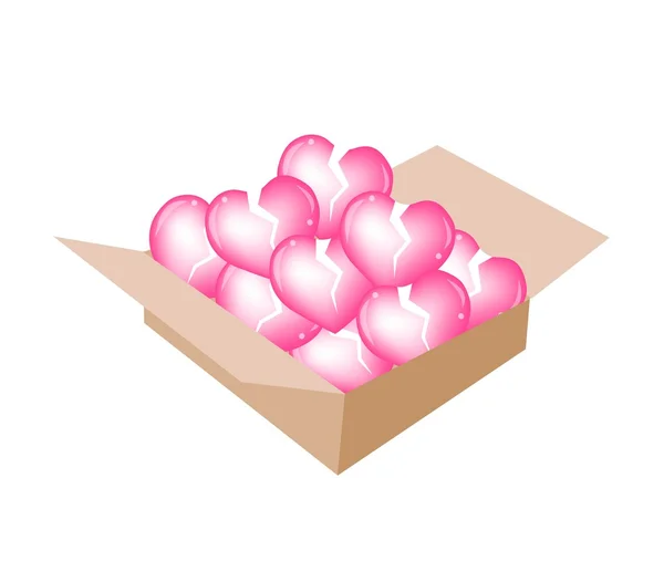 Hermosos pequeños corazones rotos en una caja de envío — Vector de stock