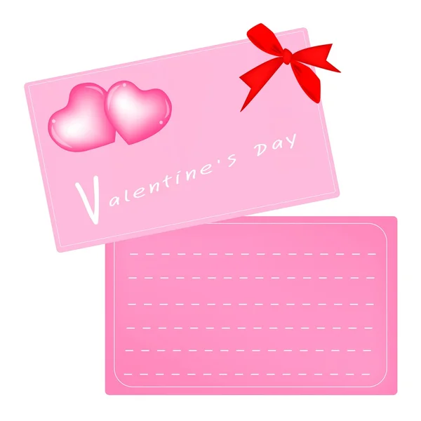 Dos tarjetas rosa de San Valentín con cinta roja — Vector de stock