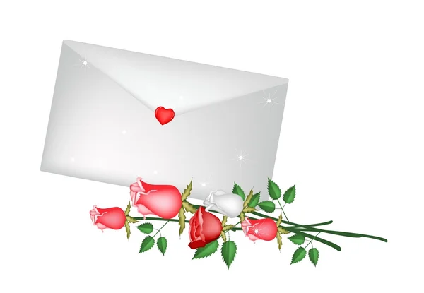 Lovely Rose Flower with A Love Letter — Stock Vector