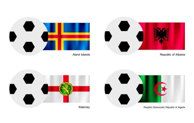 Futbol topuyla aland, Arnavutluk, alderney ve Cezayir bayrağı