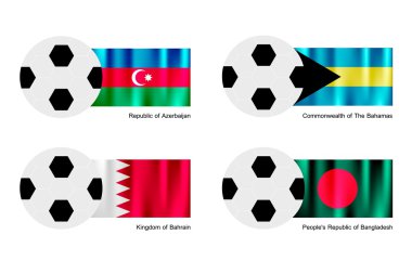 Futbol topu ile Azerbaycan, Bahamalar, Bahreyn ve Bangladeş bayrağı