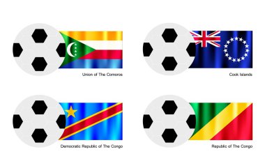 Futbol topu ile Komor Adaları, cook Adaları ve Kongo Cumhuriyeti bayrağı