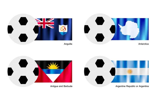 Voetbal met anguilla, antarctica, antigua en barbuda en Argentinië vlag — Stockvector