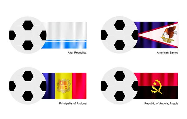 Ballon de football avec Altaï, Samoa américaines, Andorre et République d'Angola, Angola Drapeau — Image vectorielle