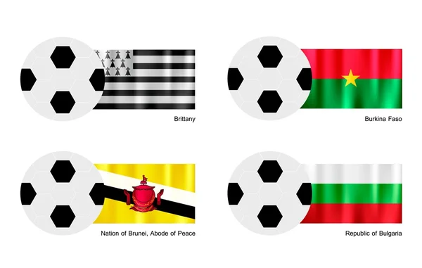 Football with Brittany, Burkina Faso, Brunei and Bulgaria Flag — Stock Vector